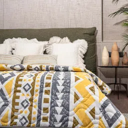 URBAN SPACE White & Yellow Geometric AC Room Double Bed Blanket image 4