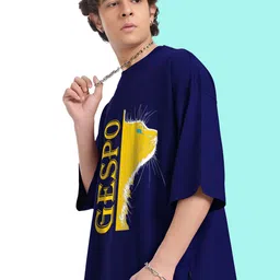 AUSK Typography Printed Round Neck Drop Shoulder Sleeves Oversized Pure Cotton T-shirt image 4