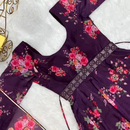 Krunal Raiyani Floral Printed Fit & Flare Chiffon Maxi Ethnic Dress With Dupatta image 4