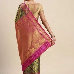 Royal Rajgharana Saree Navy Blue & Gold Floral Zari Silk Blend Celebrity Banarasi Sarees image 4