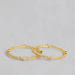 Zavya Women Gold-Plated Set of 2 Stone Studded Sterling Silver Bangles image 5
