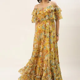 Ethnovog Ready To Wear Yellow Georgette Digital Printed Gown image 4