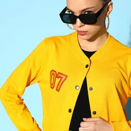 SASSAFRAS Women Yellow Solid Applique Detail Sweatshirt image 4