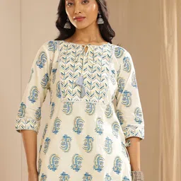 Libas Floral Printed Tie-Up Neck Gotta Patti Kurta With Trousers & Dupatta image 2
