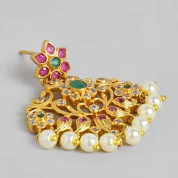 Peora Gold-Toned South Indian Traditional Style Necklace Earring Jewellery Set image 4