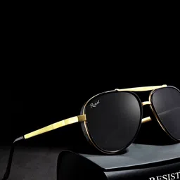 RESIST EYEWEAR Unisex Black Lens & Black Aviator Sunglasses with UV Protected Lens image 3