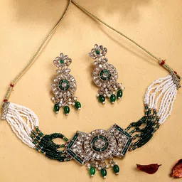 ADIVA Gold-Plated Kundan Stone Studded & Beaded Jewellery Set image 4