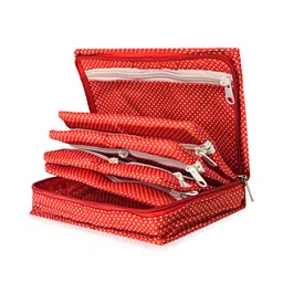 Kuber Industries Bow Dot Red Cotton Large Jewellery Pouch for Storage & 6 Compartments image 2