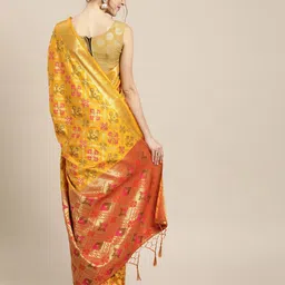 Mitera Yellow Silk Blend Woven Design Kanjeevaram Saree image 5