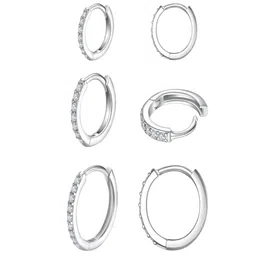 AQUASTREET Set of 3 14K Silver Plated Hoop Huggie Earrings with Zircons image 4