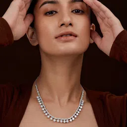 MINUTIAE Silver-Toned & White Brass Silver-Plated Crystals Studded Necklace image 5