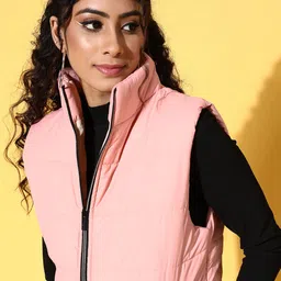 SASSAFRAS Women Pink Grey Colourblocked Puffer Jacket image 5