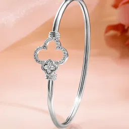 Rubans Rhodium-Plated Crystal Studded Clover Motif Sleek Bracelet image 3