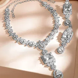 Rubans Rhodium-Plated White Cubic Zirconia Studded Statement Luxe Jewellery Set image 4