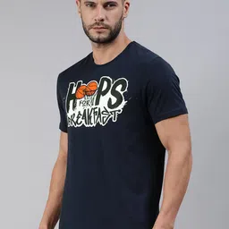 NBA Men Navy Blue & Black Hoops For Breakfast Printed Pure Cotton Basketball T-shirt image 5