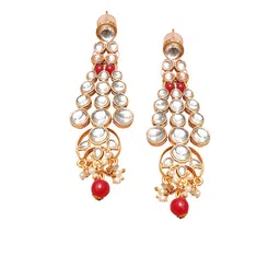 swarajshop SwarajshopGold-Plated Red-Coloured White Kundan StuddedNecklace Set image 4