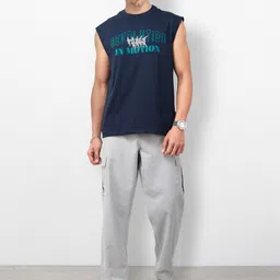 The Roadster Life Co. Typography Printed Sleeveless Pure Cotton Relaxed Fit T-shirt image 4