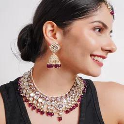 Divisha 18KT Gold Plated CZ Stone Studded & Beaded Jewellery Set image 2