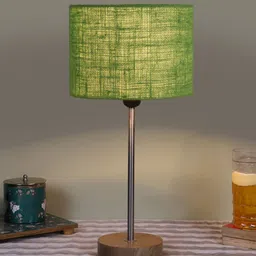 Devansh Green Textured Cylinder Shaped Wooden Contemporary Table Lamp image 5
