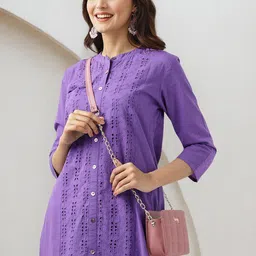 Ishin Floral Self Design Mandarin Collar Pure Cotton Straight Kurta With Trouser-image-35