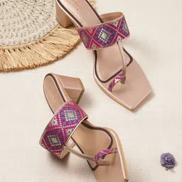 Anouk Women Ethnic Motifs Woven Design One-Toe Block Heels-image-71