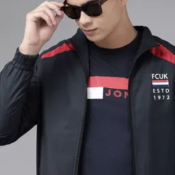 French Connection Men Blue Solid Lightweight Bomber Jacket-image-52