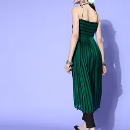 Inddus Women Striped Silk Blend New Neckline Kurta Set image 3