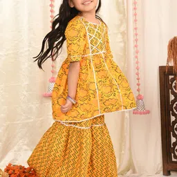 Superminis Girls Yellow Yoke Design Gotta Patti Pure Cotton Kurti with Sharara & With Dupatta image 3