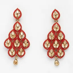 ADIVA Gold-Plated Kundan Studded Contemporary Shaped Drop Earrings image 5