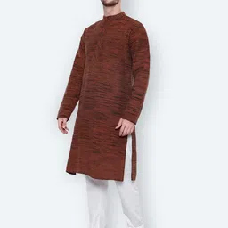 Latest Chikan Garments Men Brown Striped Thread Work Kurta image 5