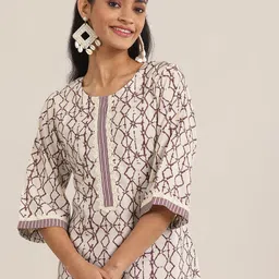 Libas Off White Geometric Printed Sequinned Straight Kurta With Trousers image 4