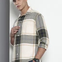 The Indian Garage Co Pure Cotton Checks Waffles Textured Opaque Relaxed Fit Casual Shirt image 3