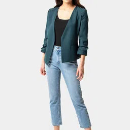 Forever New Women Teal Green Solid Lightweight Tailored Jacket image 4