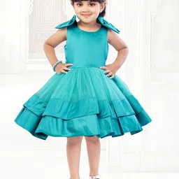 The Magic Wand Girls Sea Green Layered Net Dress-picture-27