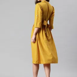 Cottinfab Solid Lapel Collar Roll Up Sleeves Midi Blazer Dress with Tie Up Detail image 5