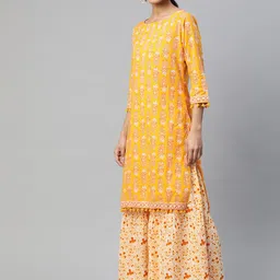 SVARCHI Women Yellow Floral Printed Kurta with Sharara image 4
