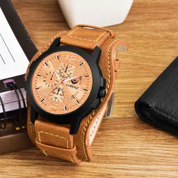 LORENZ Men Brass Embellished Dial & Leather Straps Analogue Watch MK-4028R image 1