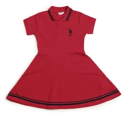 U.S. Polo Assn. Kids Girls Striped Polo Collar Fit & Flare Dress image 4