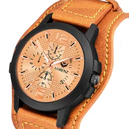 LORENZ Men Brass Embellished Dial & Leather Straps Analogue Watch MK-4028R image 3