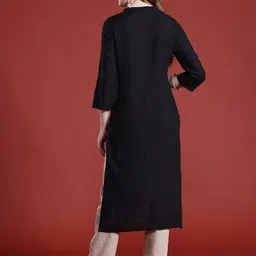 Anouk Self-Striped Band Collar Straight Kurta image 5