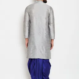 SOJANYA Men Grey & Blue Solid Kurta with Dhoti Pants image 3