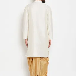 SOJANYA Men Off-White & Gold-Toned Solid Kurta with Dhoti Pants image 3