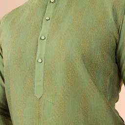 AURIK Men Regular Mandarin Collar Pure Silk Kurta with Pyjamas image 3