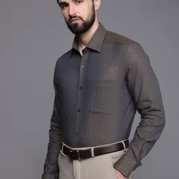 Louis Philippe Men Coffee Brown & Blue Classic Long Sleeves Formal Shirt image 5