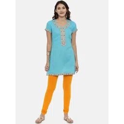 Souchii Women Mustard Yellow Solid Slim-Fit Churidar-Length Leggings image 5