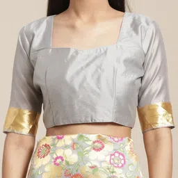 Saree mall Grey & Gold-Toned Floral Silk Blend Banarasi Sarees image 3