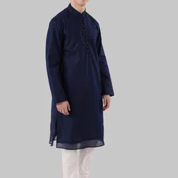 Ethnix by Raymond Men Blue Woven Design Straight Kurta image 2
