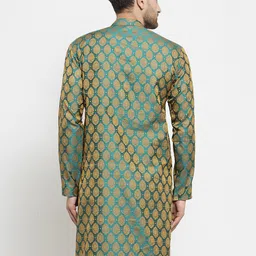 Jompers Men Green & Gold-Coloured Printed Straight Kurta image 4
