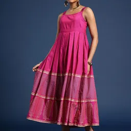 Taavi Geometric Printed Square Neck A-Line Festive Ethnic Dress image 2