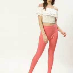 Deewa Women Pink Slim Fit Solid Treggings image 3